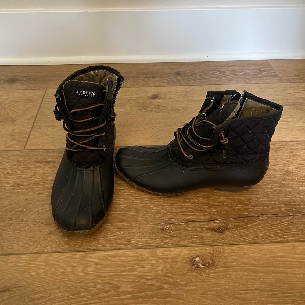 Sperry Black and Olive Duck Boots